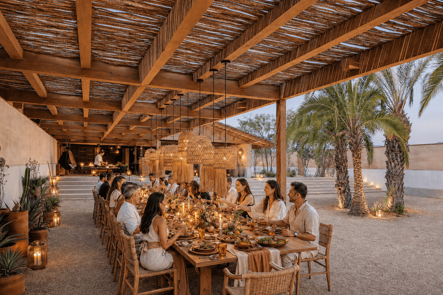 Wedding reception dinner by candlelight and firepit at El Perdido
