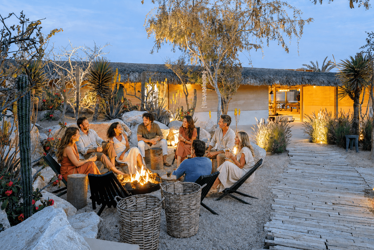 Guests hanging out at the firepit.