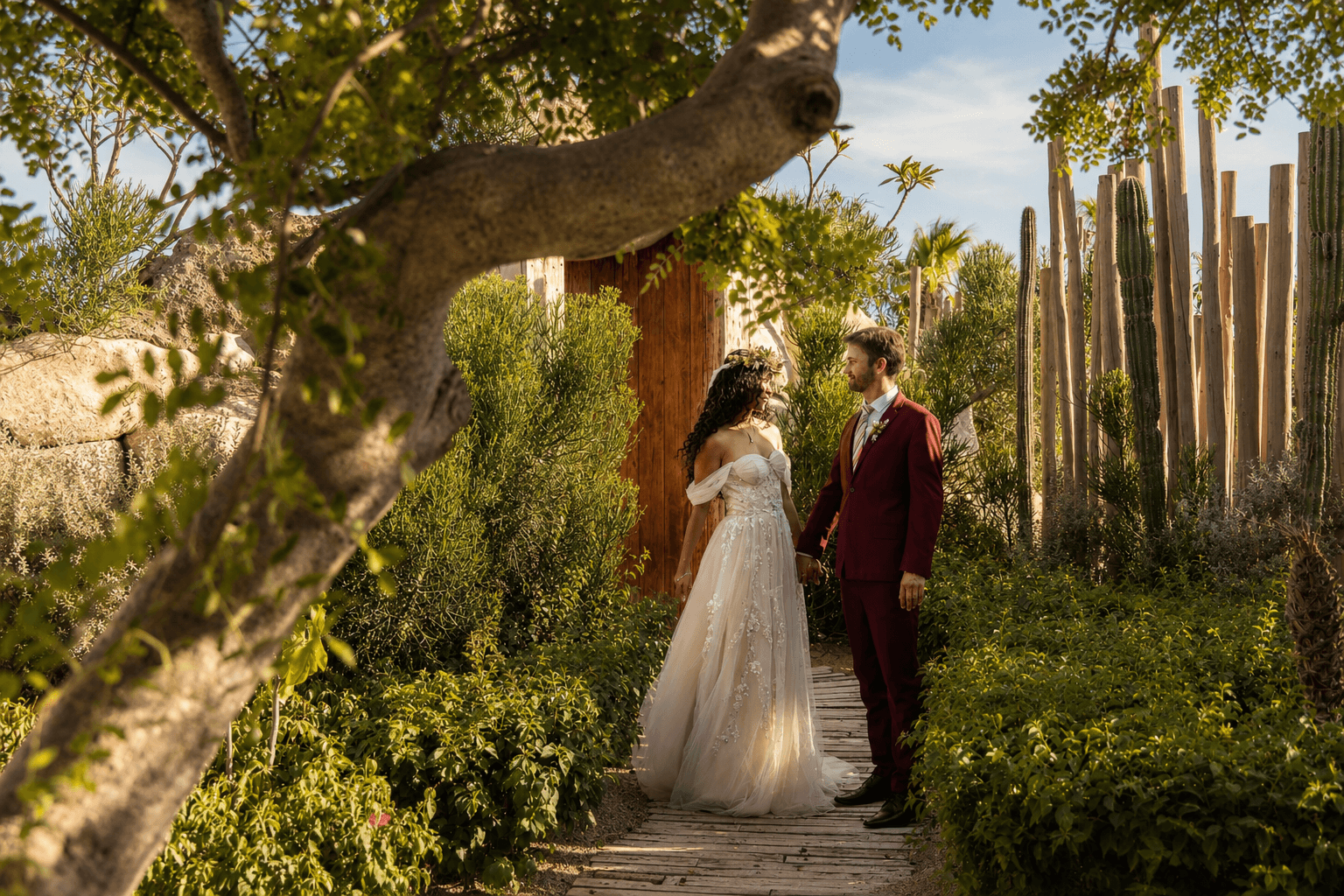 Wedding ceremony at golden hour in the desert at El Perdido